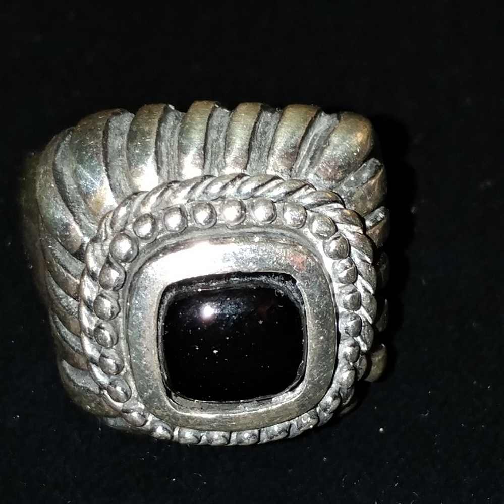 Ribbed Domed Sterling Onyx Ring